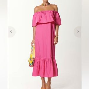 NEVERFULLY DRESSED ROSIE PINK OFF THE SHOULDER DRESS